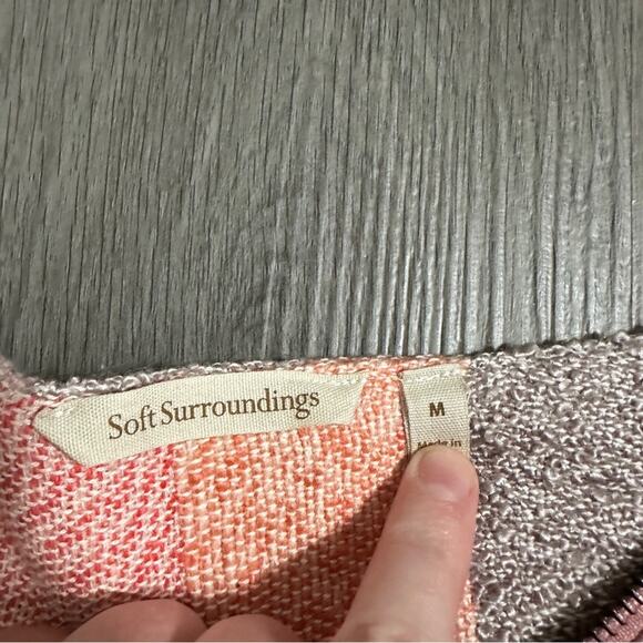 Soft Surroundings Pink, Peach & Gray Striped Zip Neck Tassel Sweater Size‎ M - Picture 6 of 9